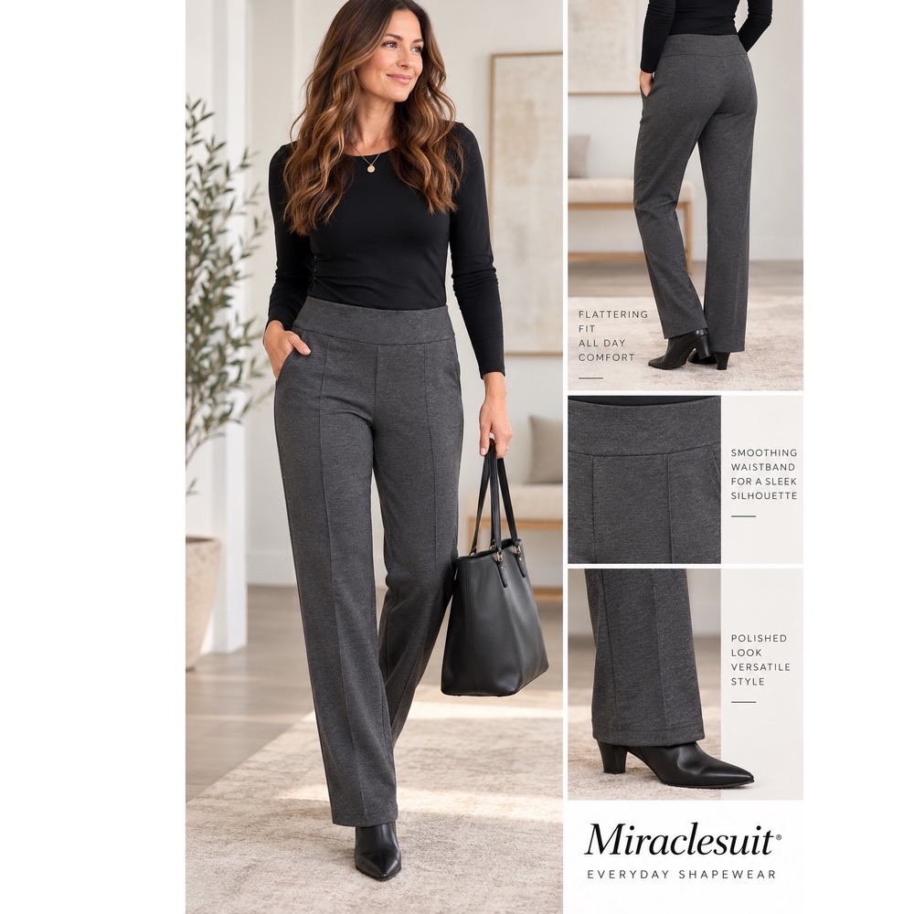 Miraclesuit Everyday Shapewear Pants Womens 12 Charcoal Grey Straight Leg Seam